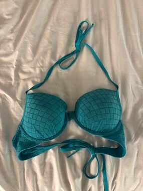 aerie Teal Quilted Halter Bikini Top